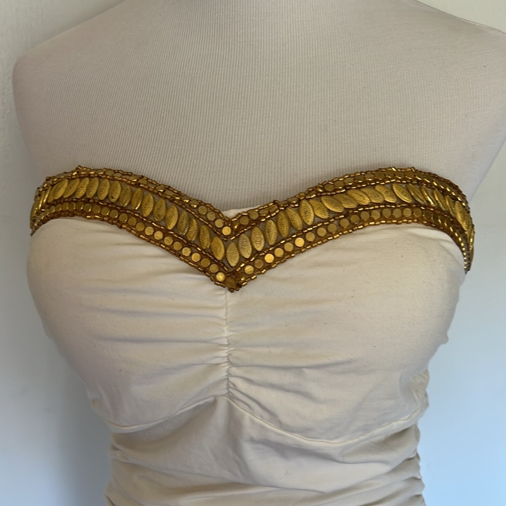 Bebe White Strapless Top with Gold Detail - Picture 3 of 9